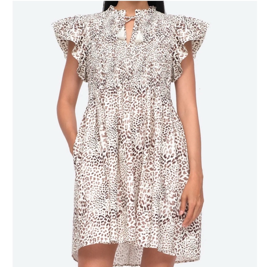 Sea Calla Cheetah-Print Smocked Dress Nwot